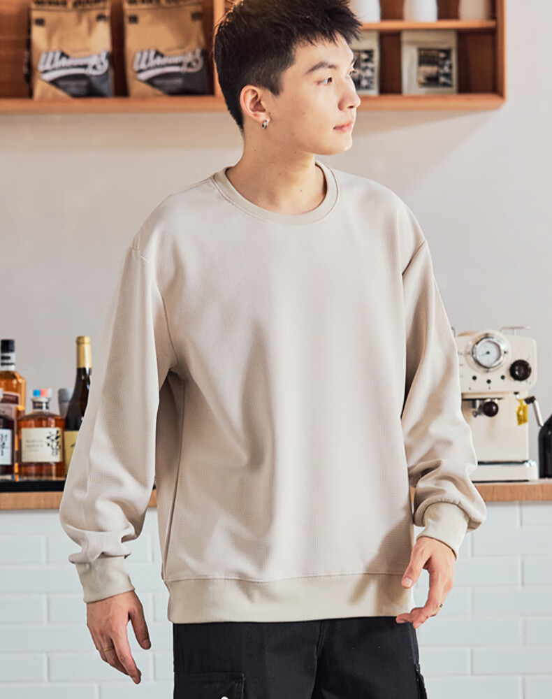 TonLion Men's Waffle Knit Pullover Hoodie Spring Heavyweight Solid Color Casual Loose Fit Long Sleeve Jacket for Youth Sports 15