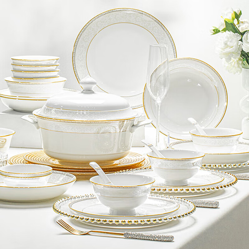 Набор посуды Mornenjoy Jingdezhen, керамический, 70 предметов, для дома, подарок на новоселье или свадьбу, европейский стиль