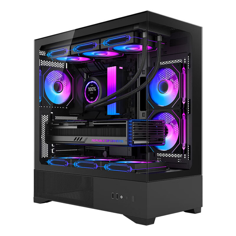 SAMA Jinghong Air Black 270° Sea View Gaming PC Case Supports 360mm Water Cooling/ATX Motherboard/Quick Release/Five-Sided Ventilation Mesh/9 Fan Slots/Long Graphics Card