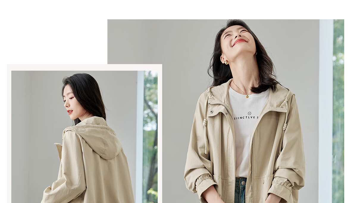 Chushen Spring and Autumn Short Jacket for Women with Hood, Exquisite Pocket Design, Versatile Loose Casual Top Coat S143U2011 12