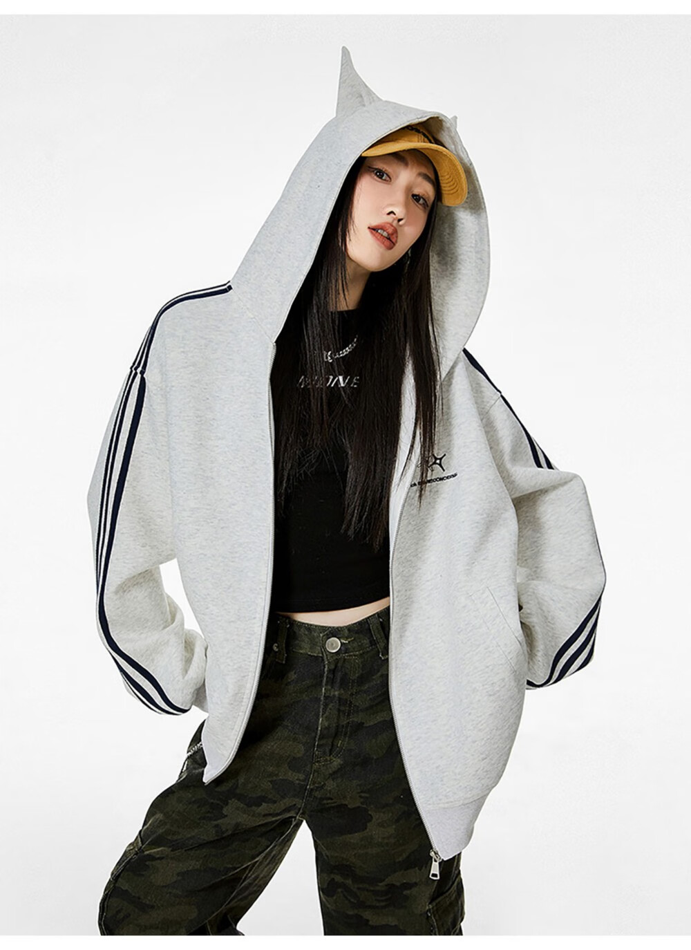 ICH MODE American Vintage Ear Hoodie Cardigan Jacket Women Spring Autumn New Loose Casual Sweatshirt Top Wine Red M 15