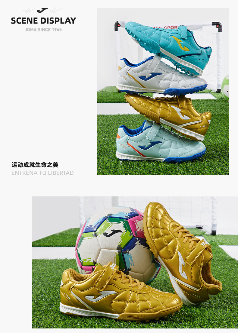 JOMA 2025 New Velcro Children's Soccer Shoes TF Turf Studs Youth Primary School Training Shoes White/Blue Size 34 2