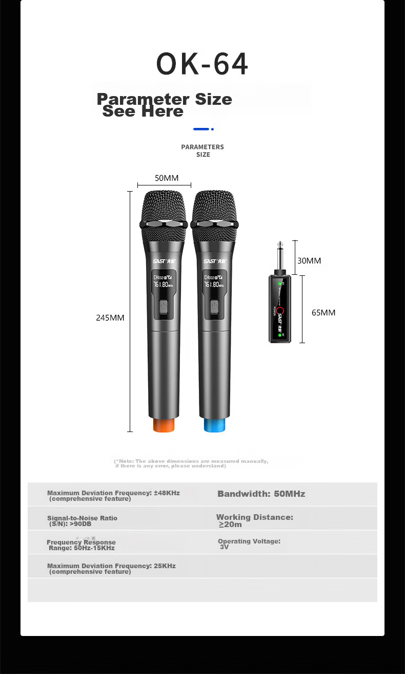 SAST Wireless Microphone with Charging Function, for Home KTV Singing, Stage Hosting, Speeches, Karaoke, Meetings, Sound System Amplifier, FM Radio, Car Universal Microphone OK-91 Single Unit 13