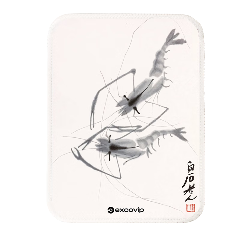 EXCO Traditional Chinese Ink Painting Shrimp Mouse Pad Small Square Mini Computer Office Mat Portable Cute Cartoon Anime Lock Edge Desk Pad 0659