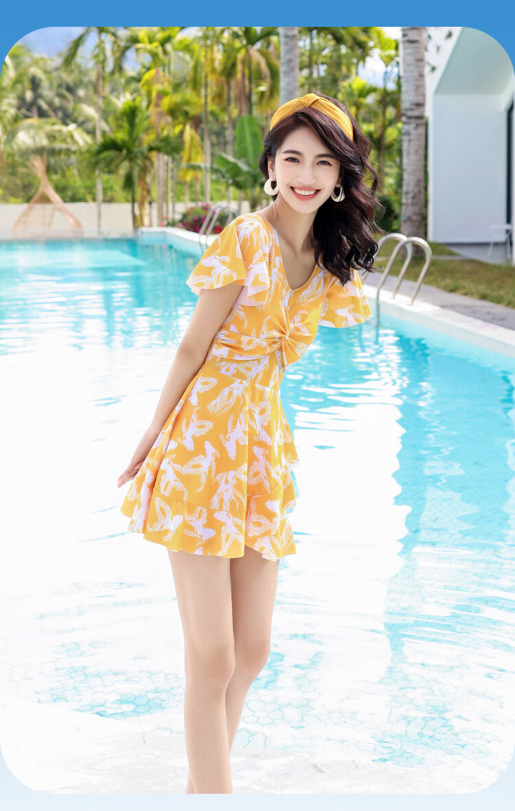 Xtep Women's Swimsuit Slimming Tummy Control Fairy Style Student Conservative Sun Protection Skirt One-Piece Fashion Hot Spring Vacation Swimwear 9