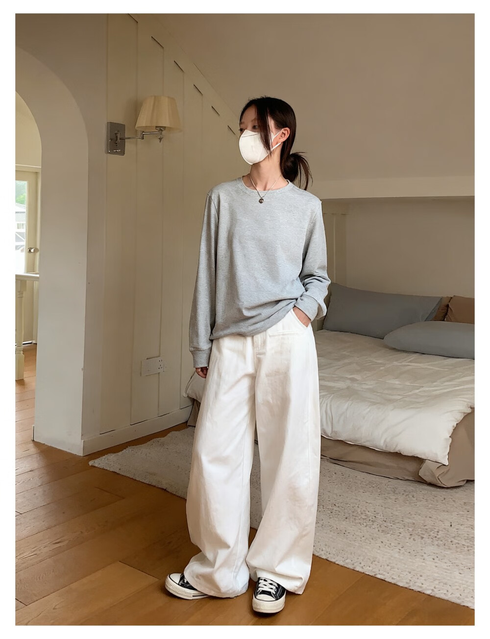 ICH MODE "Body Sculpting" Solid Color Loose Casual Pants 2026 New Versatile Curved Pants White M 15