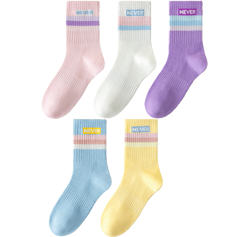 Miiow Kids Socks [100% Cotton + Sport Letters] Girls' Autumn Winter Trendy Mid-Calf Cotton Casual Socks