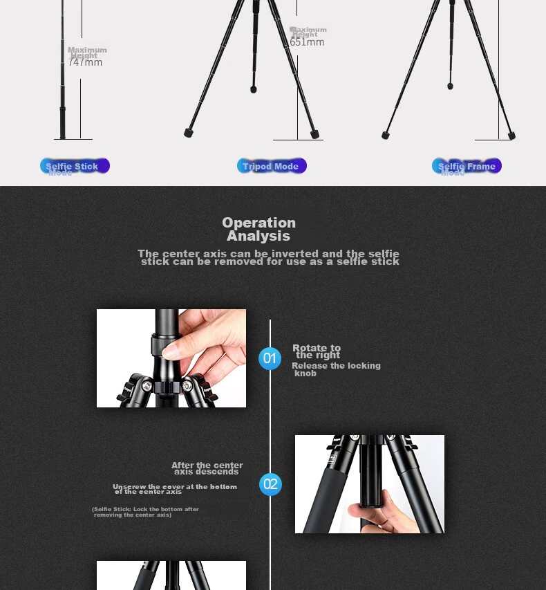 Fotopro FY810 Digital Panoramic Tripod Selfie Stick, Desktop Tripod for Digital Cameras, Three Modes, Multifunctional Portable Tripod 4
