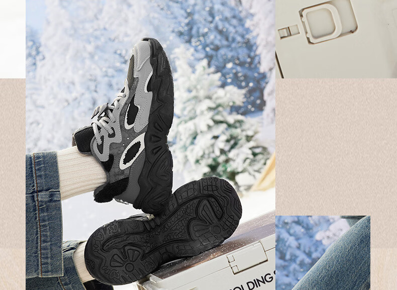 361° Women's Winter Fleece-Lined Retro Snow Boots Thick-Soled Casual Dad Sneakers 682446704B-6 14