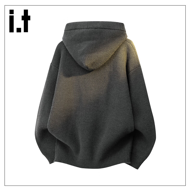 :CHOCOOLATE IT American Style Hooded Sweater Men Spring Autumn New Loose Trendy Warm Knitted Jacket Fine Spun Gray XL 13