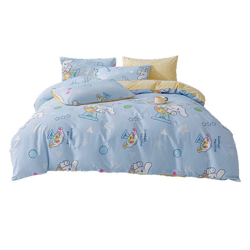 MINISO Sanrio 100% Cotton Four-Piece Bedding Set, All Cotton Bed Sheet and Duvet Cover for 1.5/1.8 Meter Bed