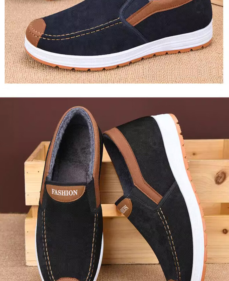 FOOTOPPO Men's Fleece-Lined Slip-On Cloth Shoes, Old Beijing Cotton Shoes, Winter Warm Thickened Non-Slip Cotton Shoes 9