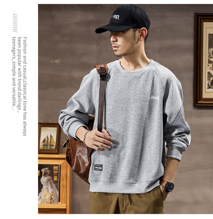 JEEP 2026 Spring And Autumn Loose Comfortable Men's Sweatshirt, Casual Sports Top, Round Neck Long-Sleeve Pullover Sweatshirt for Me 10