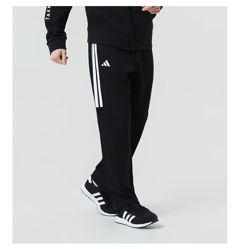 Adidas Men's Skin-friendly Breathable Straight-leg Sports Pants Loose Fit Casual Sweatpants Black White L 4