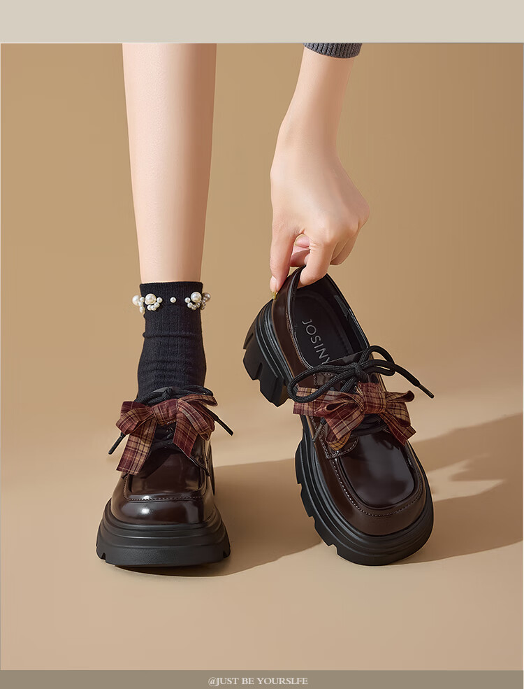 Josiny Women's Small Leather Shoes 2025 New Autumn Thick Sole Bowknot Loafers Soft Sole Dress Shoes Brown 37 2