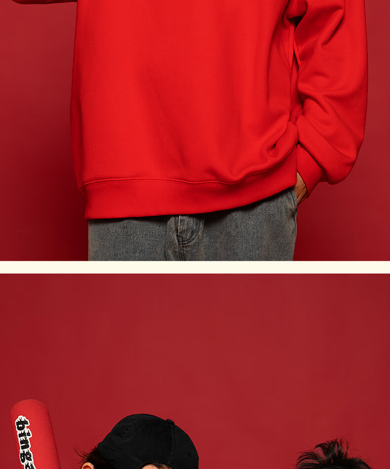 GENIOLAMODE Semir Group Red Fleece-lined Sweatshirt for Men and Women, Year of the Horse New Year Good Luck Top, Red, 2XL 4