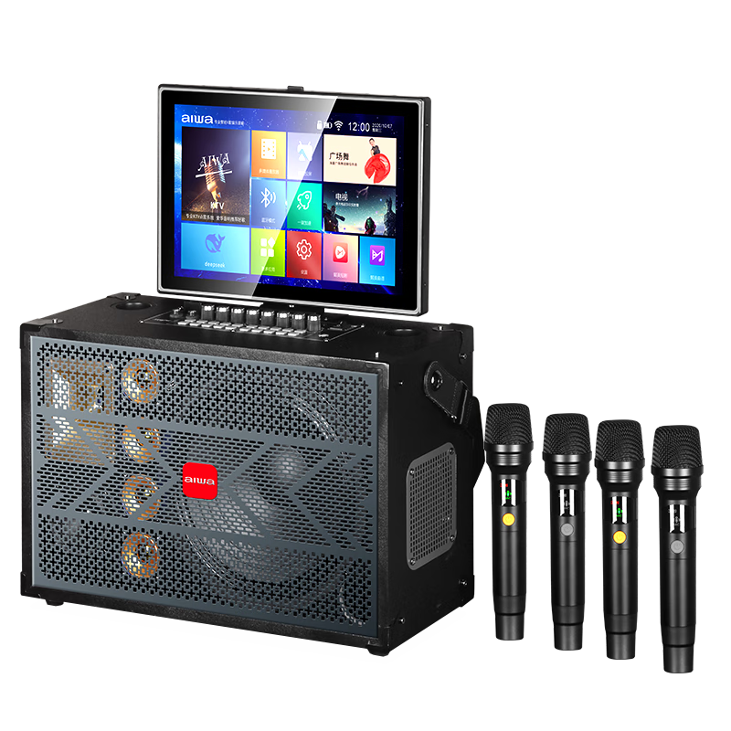 Aiwa AI280 Home KTV Sound System Outdoor Portable Square Dance Speaker Touchscreen Karaoke Machine Home K Singing Karaoke All-in-One Guitar Speaker