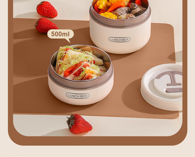 Ymer Stainless Steel Insulated Lunch Box Set - New Combo White 4-Pack + Insulated Bag + Cutlery (2 Large, 2 Small) 9