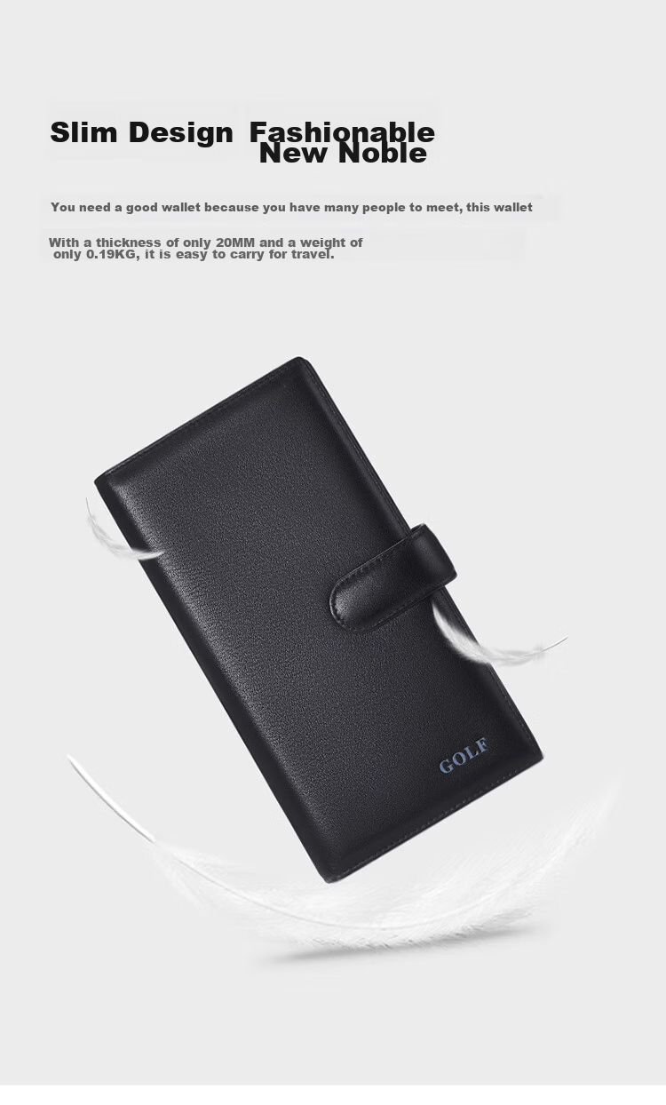 GOLF Card Holder for Men, Top-Grain Leather, Multi-Slot Large Capacity, Bank Card Pouch, Anti-Theft Long Wallet, ID Holder, Business Money Clip, 5V718394J Black 12