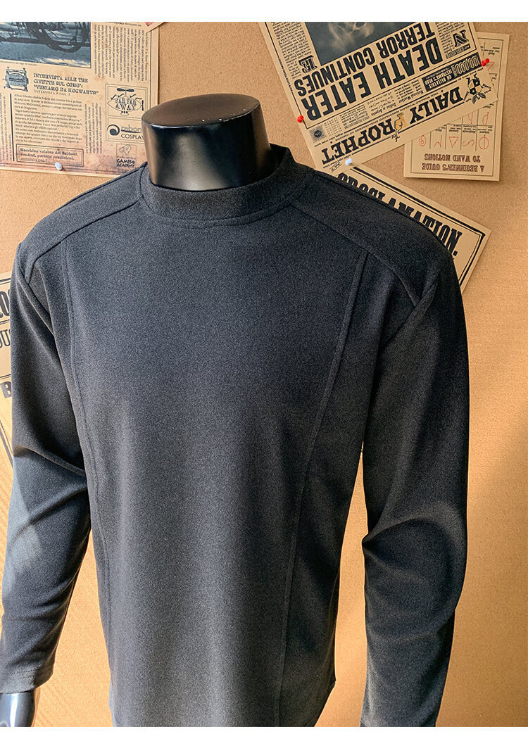 CLOR Patchwork Double-Sided Velvet Long Sleeve T-Shirt Men Spring Autumn Warm Pullover Crew Neck Base Layer CXT06 Black L 16