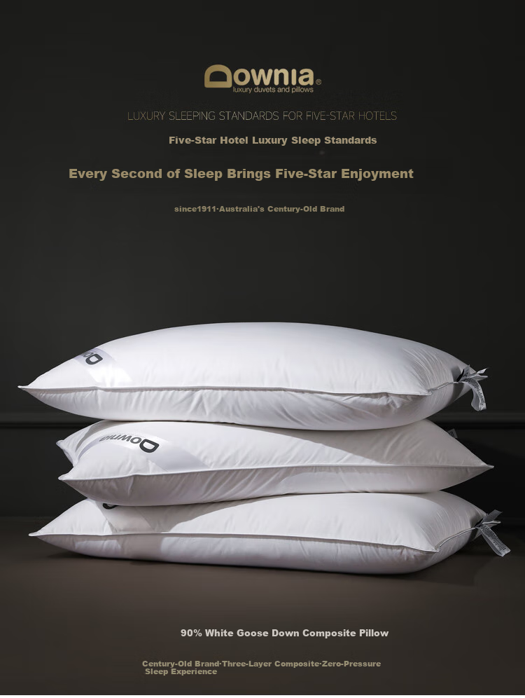 Downia Pillow, Five-Star Hotel down Pillow, Side Sleeping Cervical Pillow, 90% White Goose down Composite Pillow, 74*48CM 1