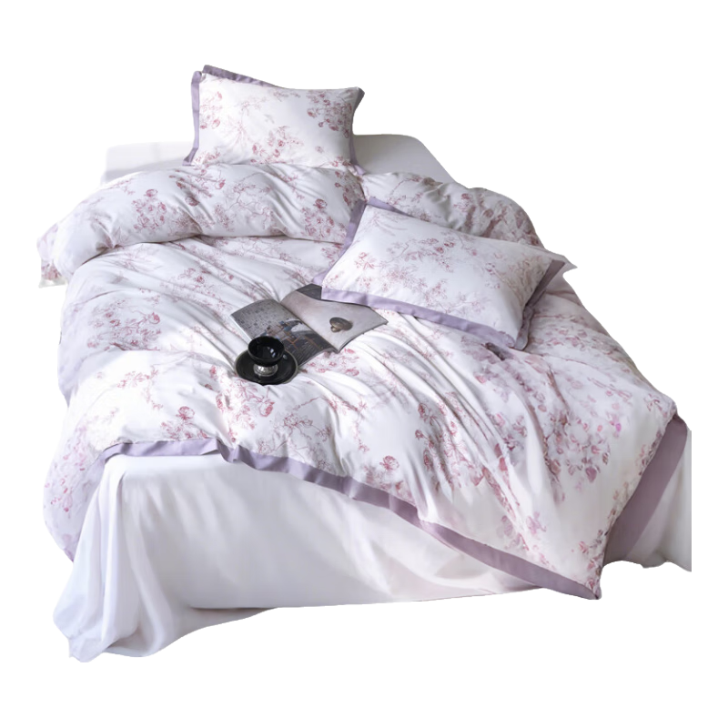 JIEBO 100-Piece Four-Piece Bedding Set 100% Cotton Class A High-End Luxury Home Collection [Designer Edition] Fitted Sheet Style 200*230 Purple