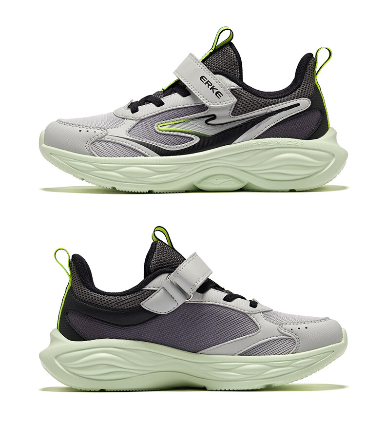 ERKE Kids Unisex Sports Shoes Children's Mesh Basic Running Shoes Microcrystal White/Black/Gravel Gray Size 38 33