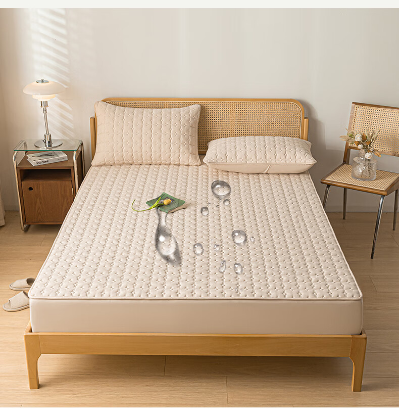 MUJI Class A Waterproof Quilted Cotton Mattress Protector 1.5x2m Khaki 21