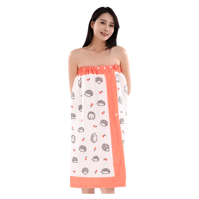 Bamboo 100% Cotton 4-Layer Gauze Women's Bath Skirt 7A Antibacterial Absorbent Breathable Adult Tube Top Bathrobe Orange