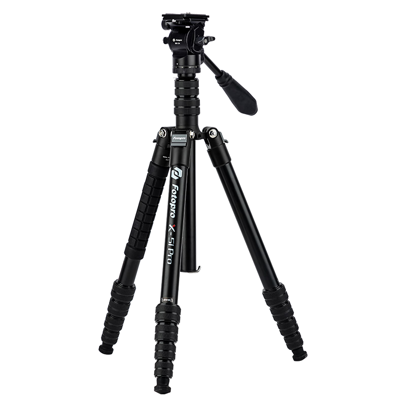 Fotopro X5I PRO+MH-2A Portable Reverse Folding Adjustable Monopod Camera Photography Hydraulic Video Gimbal Tripod, Matte Black
