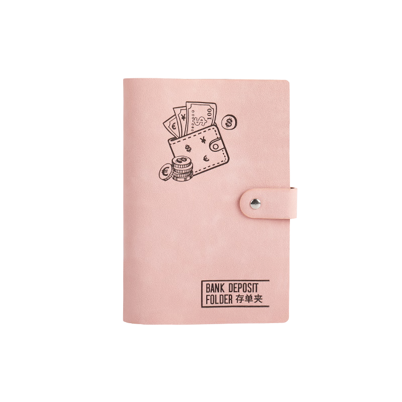 DiLe Multi-Functional Bill And Deposit Folder, Bank Savings Book, Deposit Organizer, Loose-Leaf Bill Holder, Banknote And Check Holder, Leather Cover, 20 Inner Pages, Embossed Style 70894, Smog Pink