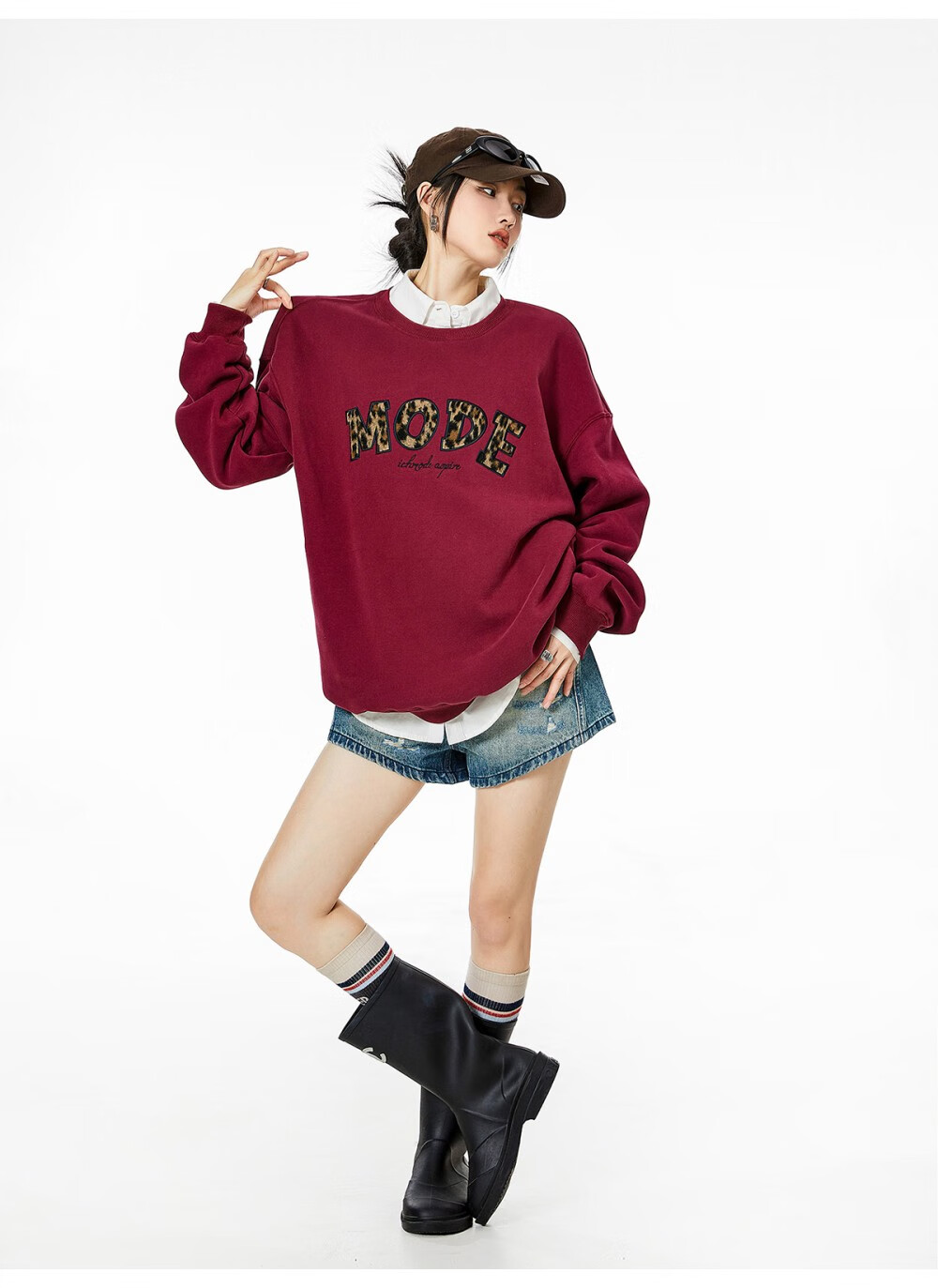 ICH MODE American Style Gray Crewneck Sweatshirt Women 2026 Spring New Loose Casual Jacket Top Light Gray S 34