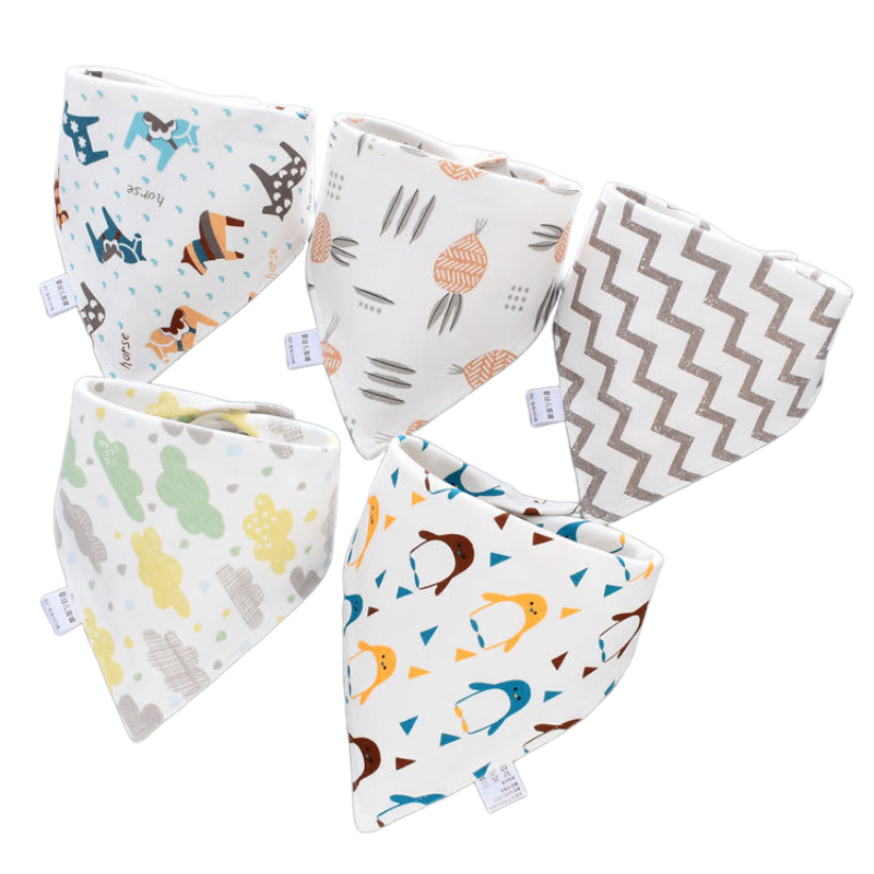 9I9 Baby Drool Bib, Pure Cotton Double-Layer, Infant Bib, Triangle Bib with Snap, Adjustable Bib, 5-Pack, 15061