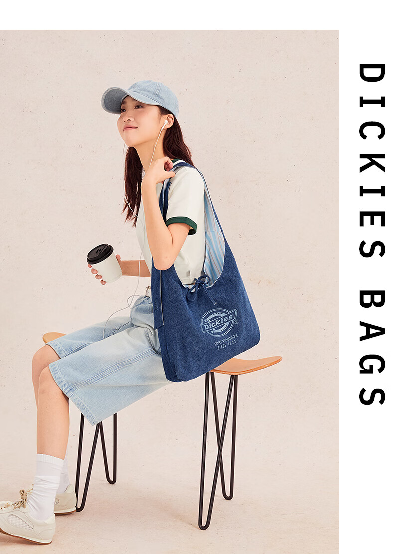 Dickies Reversible Single Shoulder Crossbody Tote Denim Picnic Bag Large Capacity Commuter Striped/Dark Blue 12