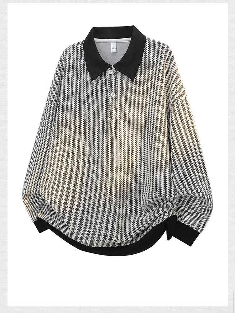 Dingfengbaoluo American Style Casual Lazy Hoodie Men Autumn Colorblock Herringbone Collar Long Sleeve Shirt XWH60 Black M 1