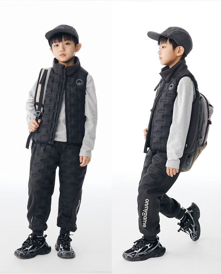 Onmygame [Light Warm Series] Children's Triple-Protection down Vest Autumn And Winter Wear Waistcoat, Space Black, 110 10