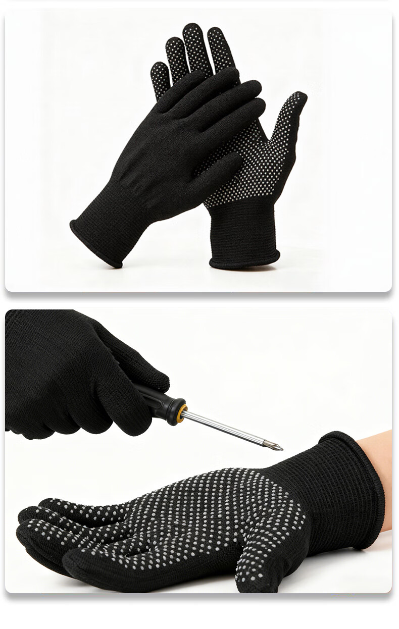 Wusjing Dot Glue Wear-Resistant Work Gloves 12 Pairs Cotton Linen + Dot Glue Anti-Slip Durable Yellow Maintenance Mechanical Construction Gloves 15