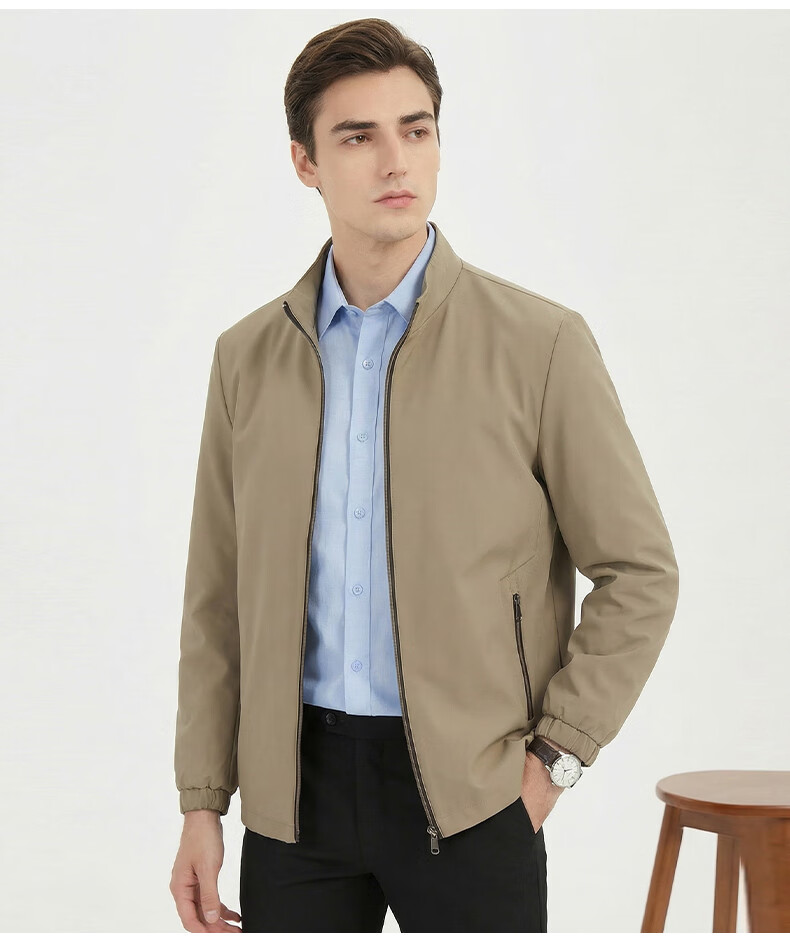 Romon Men's Jacket Casual Business Solid Color Workwear Coat Spring Autumn Stand Collar Dad Style Outerwear 10