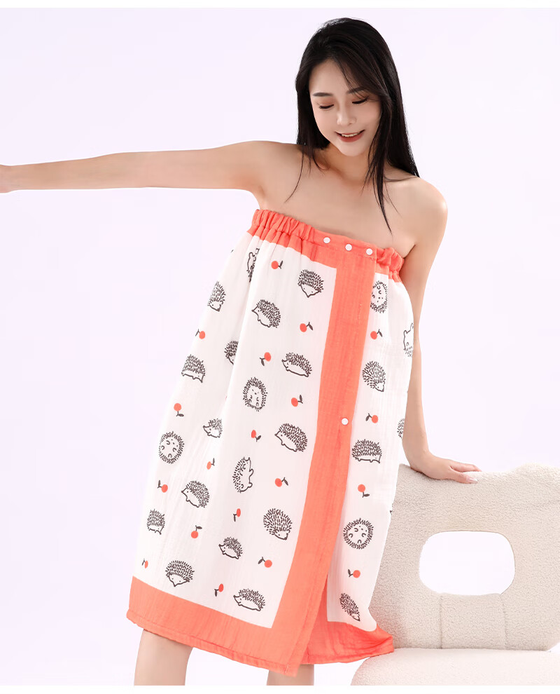 Bamboo 100% Cotton 4-Layer Gauze Women's Bath Skirt 7A Antibacterial Absorbent Breathable Adult Tube Top Bathrobe Orange 14
