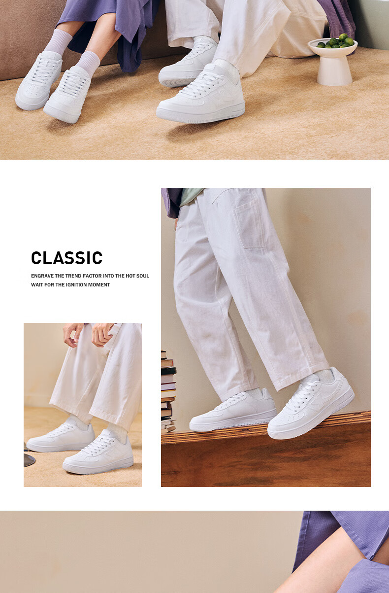Xtep Couple Men's and Women's Casual Sneakers White Air Force One Spring Summer Breathable Durable Versatile Sports Shoes 6