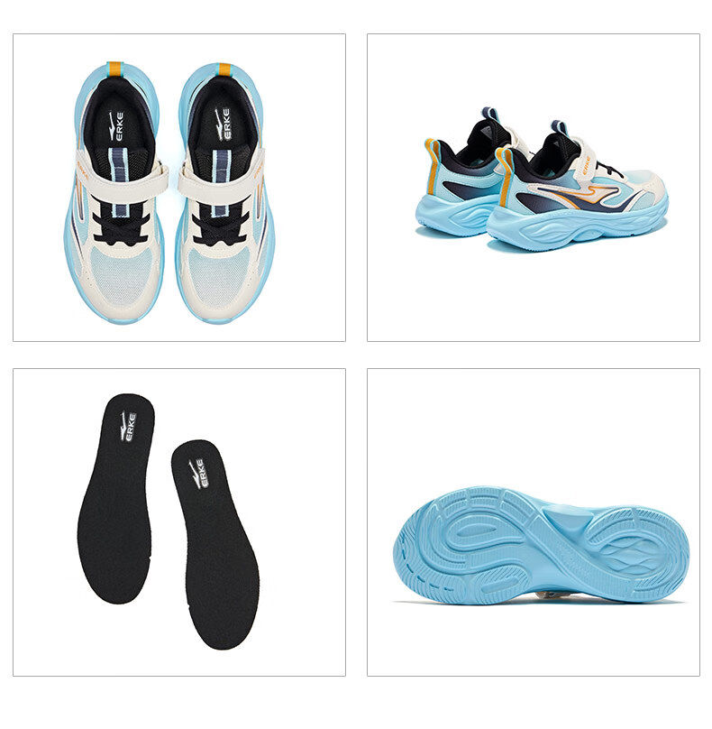 ERKE Kids Unisex Sports Shoes Children's Mesh Basic Running Shoes Microcrystal White/Black/Gravel Gray Size 38 42