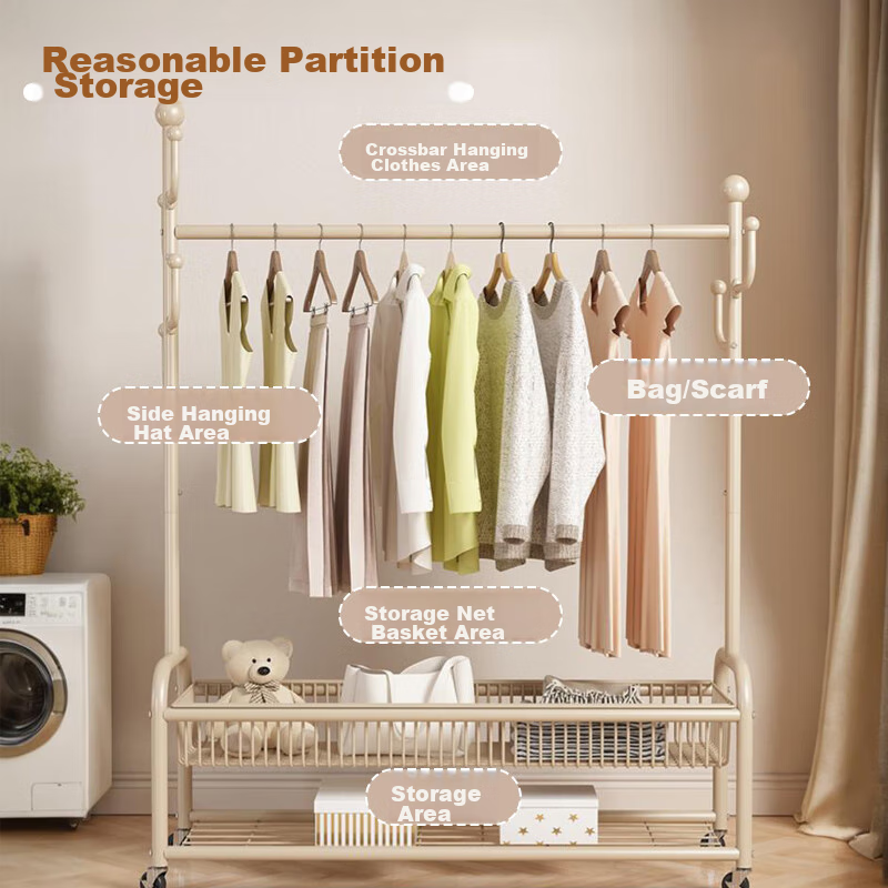 Quanpinwu Floor-Standing Coat Rack, Bedroom-Specific Clothes Hanger, High-End Storage Rack, Single 80cm