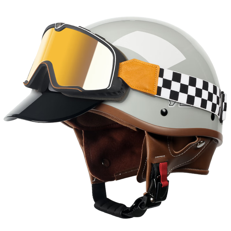 YEMA Helmet, 3C Certified, New National Standard Class A, Retro Stylish Half Helmet, All-Season Universal, for Men And Women, Motorcycle Helmet, Electric Motorcycle Safety Helmet, Cool Gray + Colorful Sunglasses, One Size Fits All