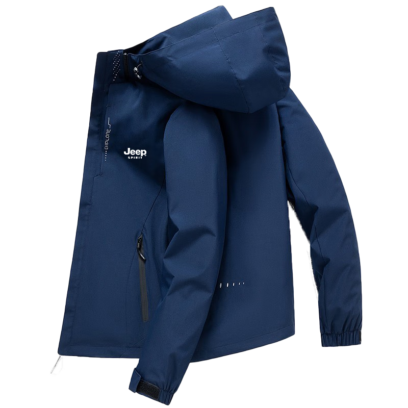 JEEP SPIRIT Men's Spring And Autumn Windbreaker Jacket, Hooded Sports Outdoor Hiking Coat, Gray, 3XL