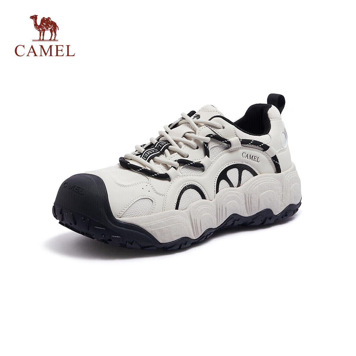 CAMEL Lemon Ugly Cute Men's Colorblock Patchwork Thick Sole Casual Shoes L15A202062 Off-White/Black (Men's) Size 39