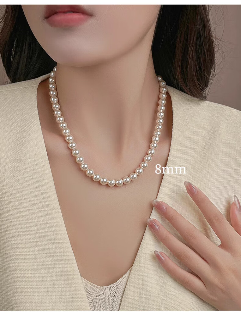 Chow Tai Fook Women's Necklace Strong Luster Round Shi Family Pearl Clavicle Chain Birthday Gift for Mom Mother's Day Present 8