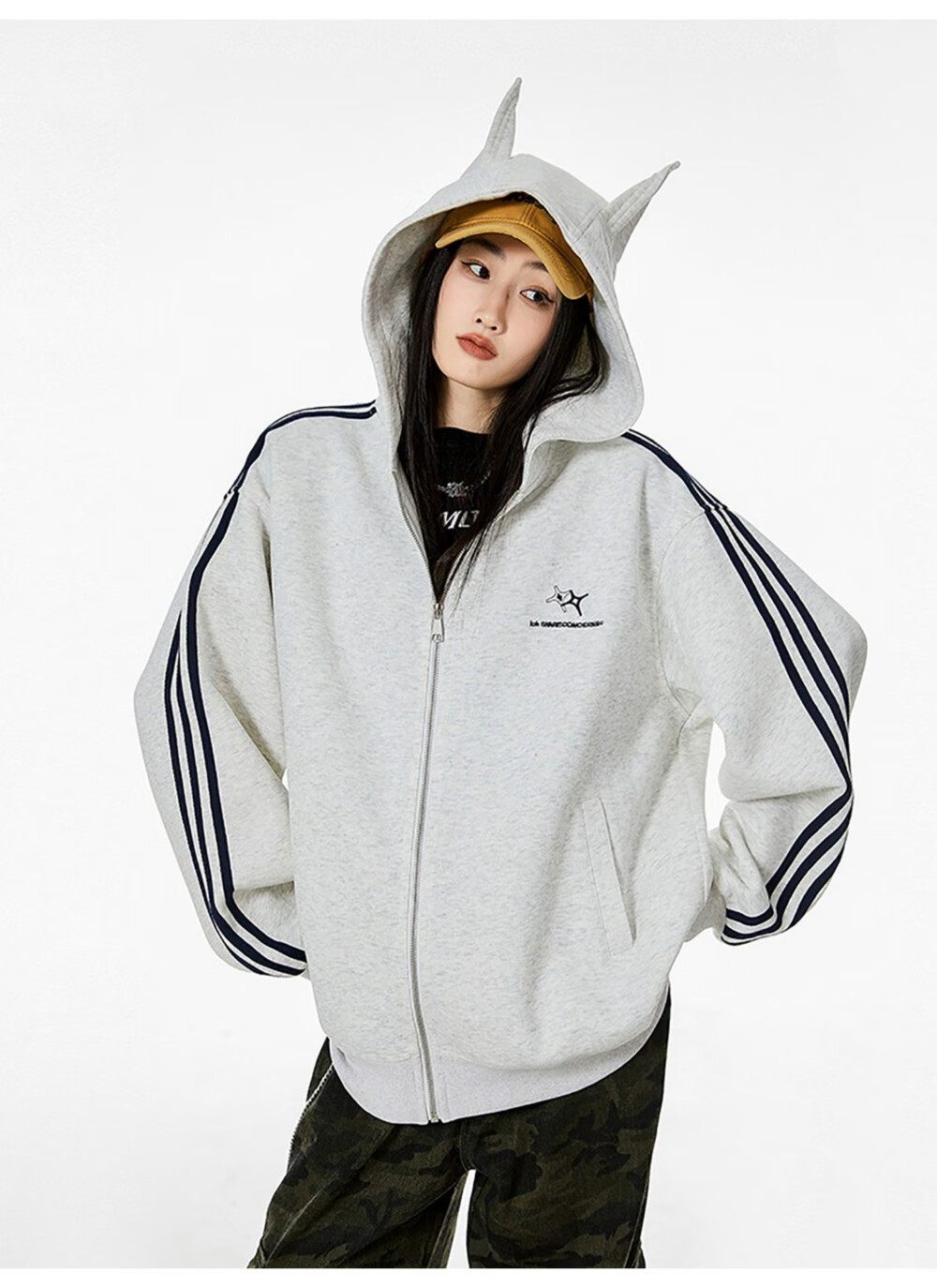 ICH MODE American Vintage Ear Hoodie Cardigan Jacket Women Spring Autumn New Loose Casual Sweatshirt Top Wine Red M 17