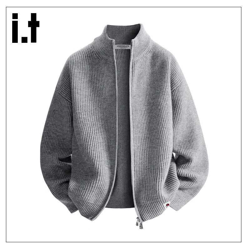 :CHOCOOLATE Men's Autumn Winter Stand Collar Knit Sweater Jacket American Style Loose Fit Long Sleeve Cardigan Jacket Jiangxue Color M 9