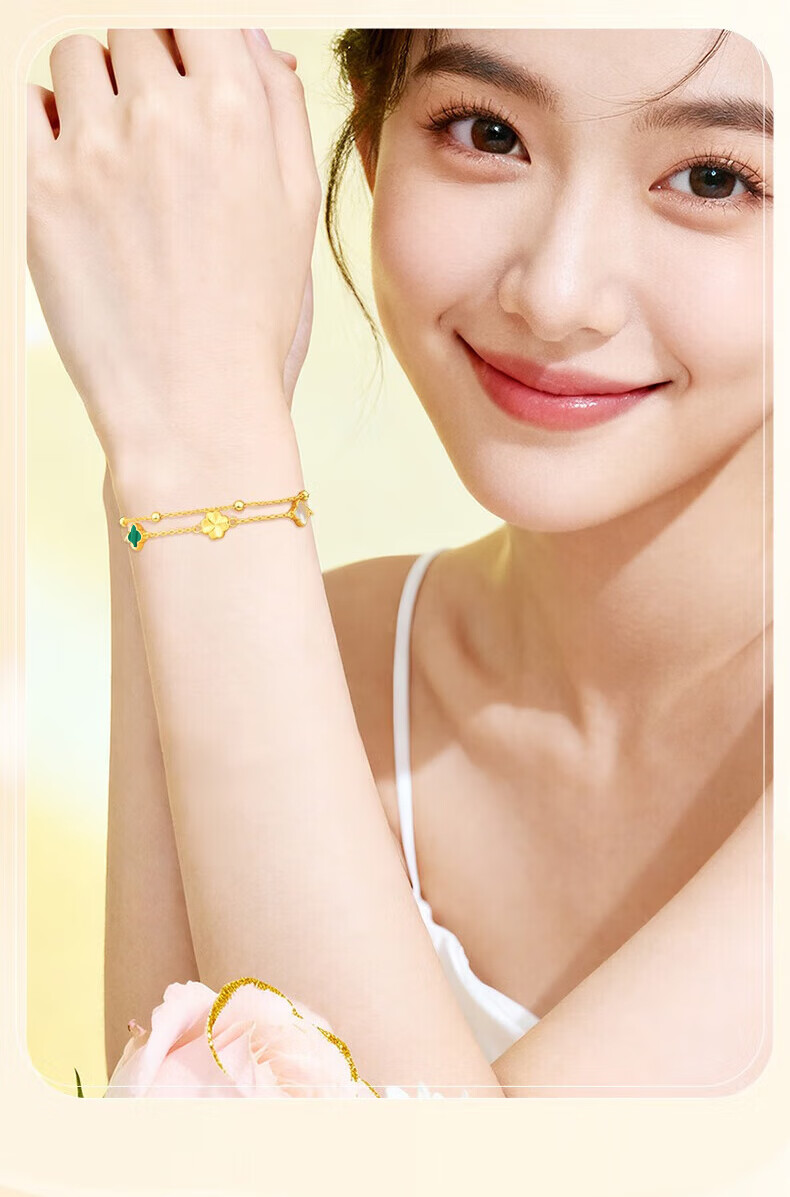 Sino Gem Pure Gold Lucky Four-Leaf Clover Bracelet for Women Luxury High-End Gift for Girlfriend Birthday Qixi Valentine's Day 6