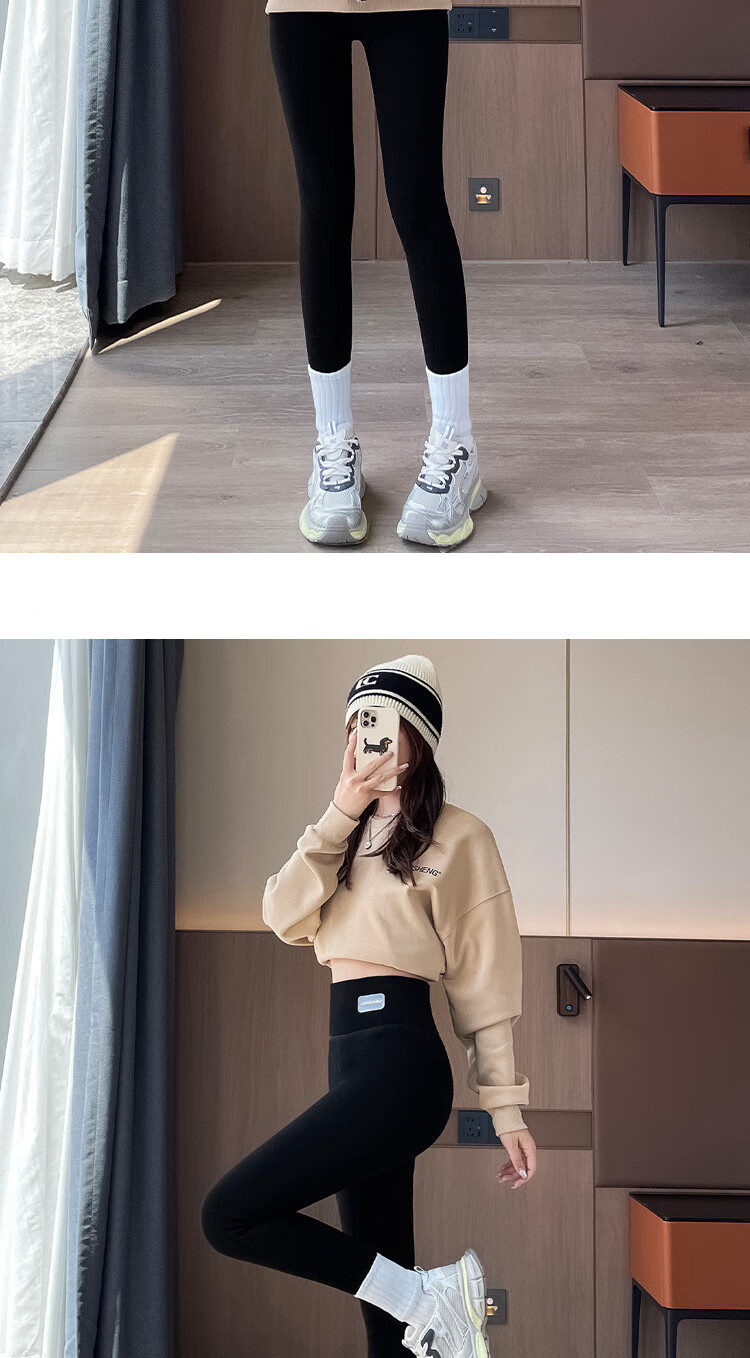 GUJIN Thickened Plain Purple Velvet Thermal Leggings for Women Autumn Winter Cotton Fleece Lined High Waist Warm Pants 13